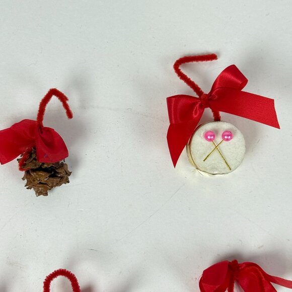 Vintage Christmas Miniature Ornaments Set Of 12 Candy Canes & Baubles Santa Pine - Picture 3 of 7